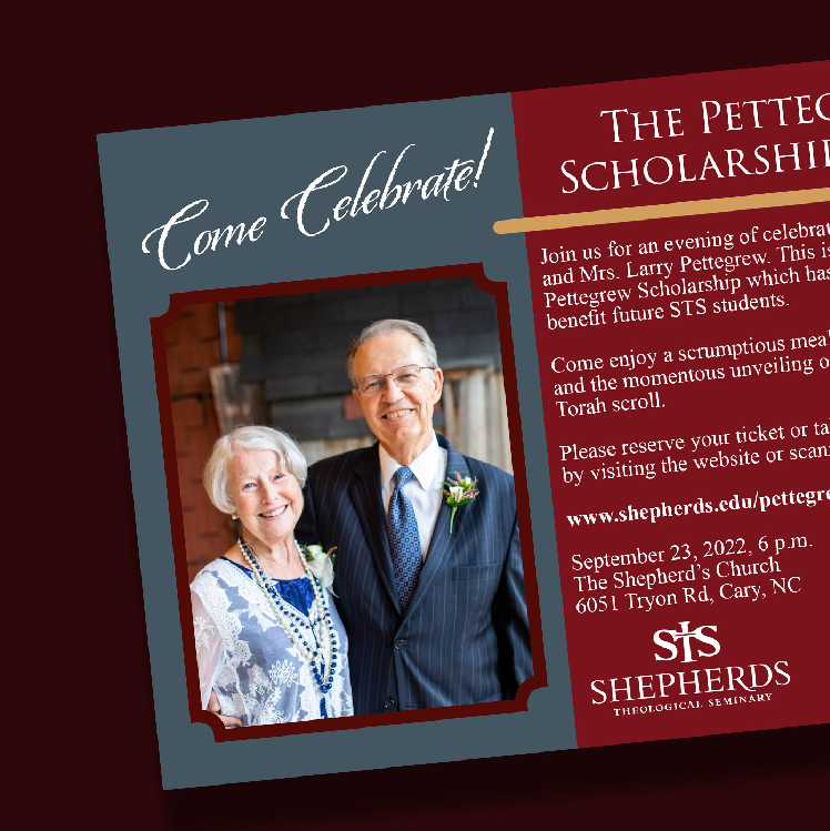 Red and blue scholarship announcement card